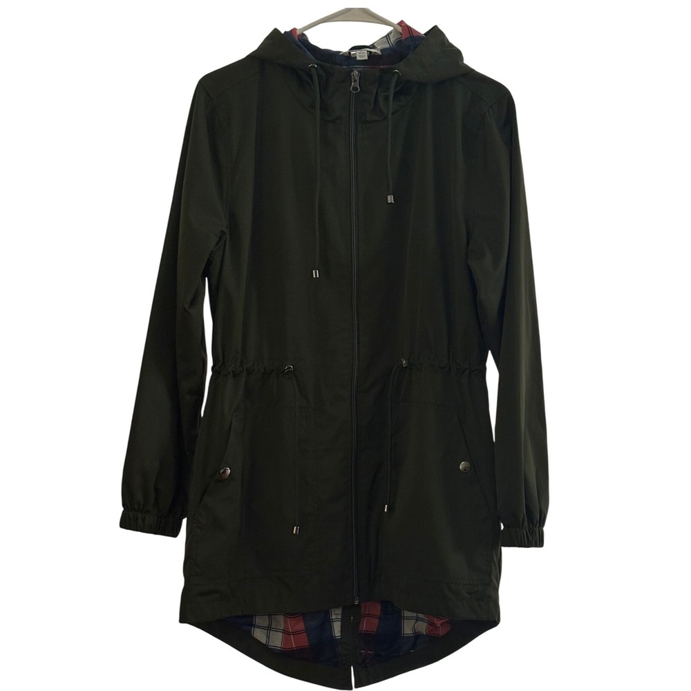 Time and Tru Anorak‎ Jacket Raincoat Hooded Drawstring Waist Flannel Small EUC